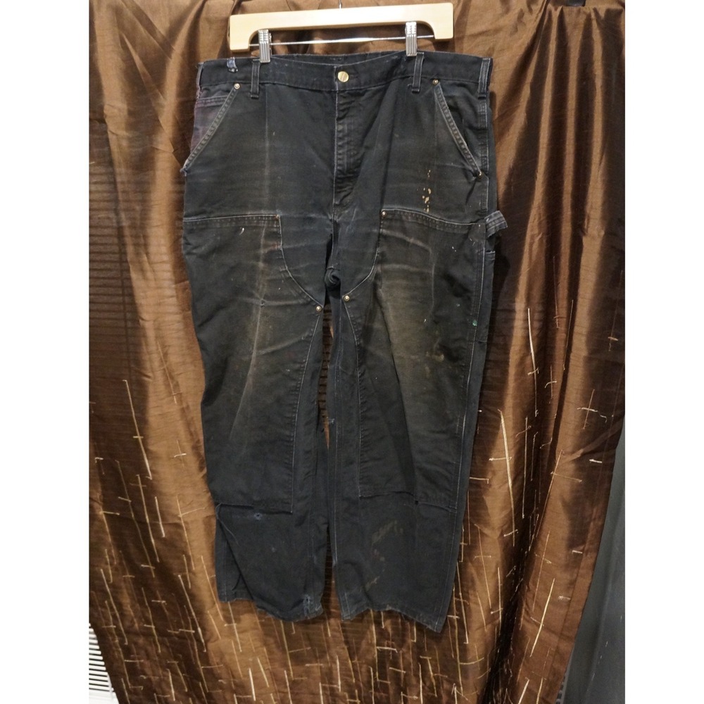 Carhartt B01 Black Double Front Duck Canvas Logger Work Pants 40x30 Distressed